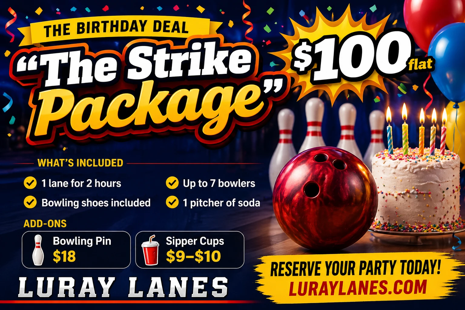 The Strike Package — $100 flat birthday party deal at Luray Lanes