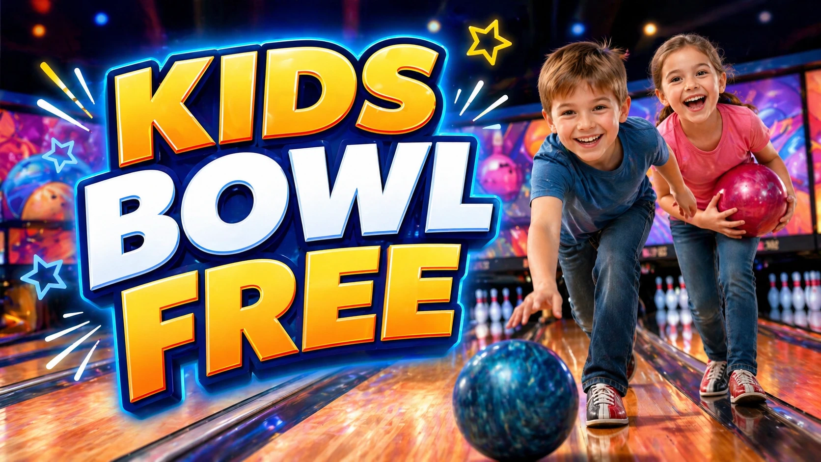 Two kids bowling — Kids Bowl Free summer program